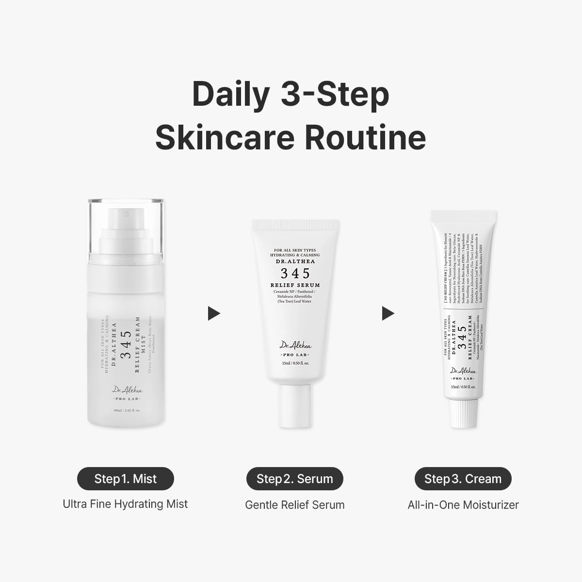 Rutina diaria de 3 pasos del 345 Travel Kit: Mist, Serum y Cream