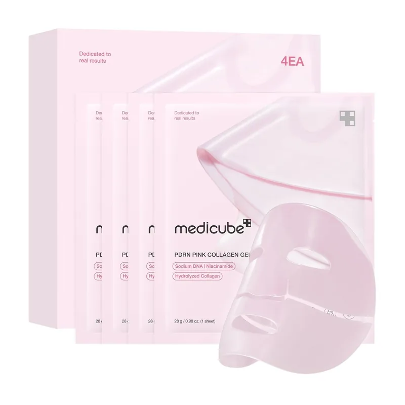 Medicube PDRN Pink Collagen Gel Mask caja con 4 mascarillas
