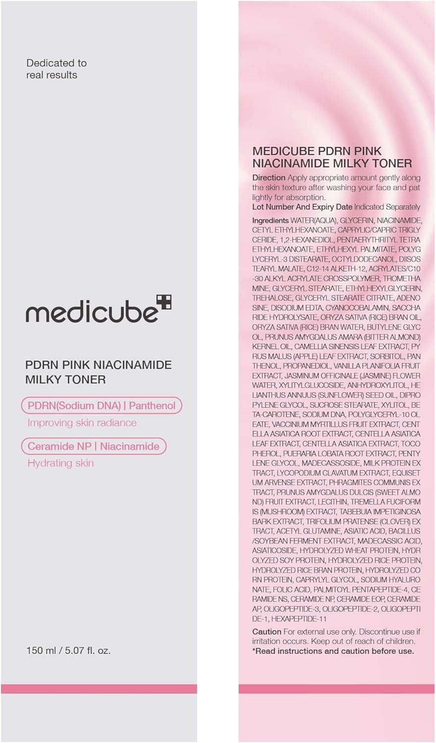 Empaque e ingredientes del Milky Toner