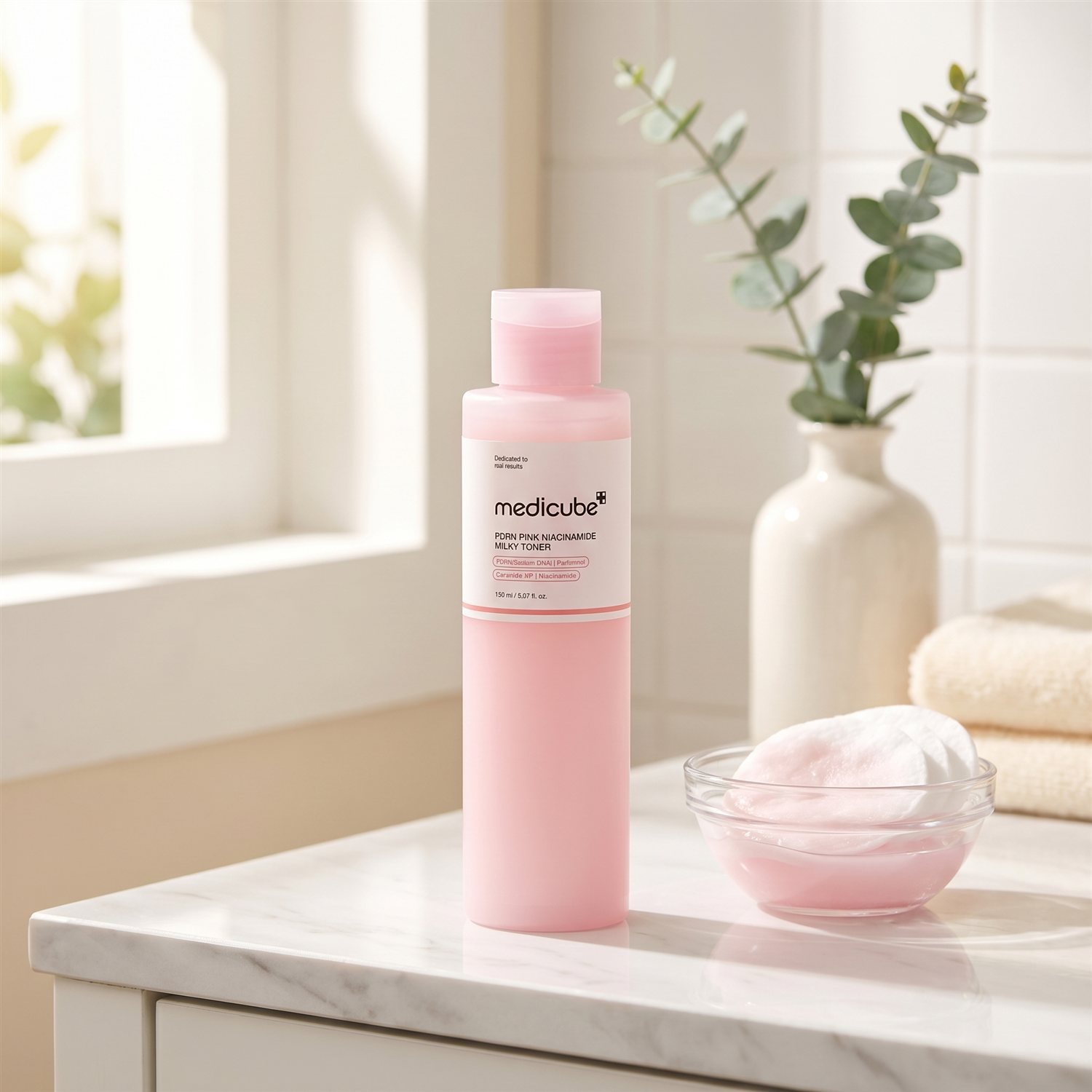 Medicube Milky Toner en el tocador
