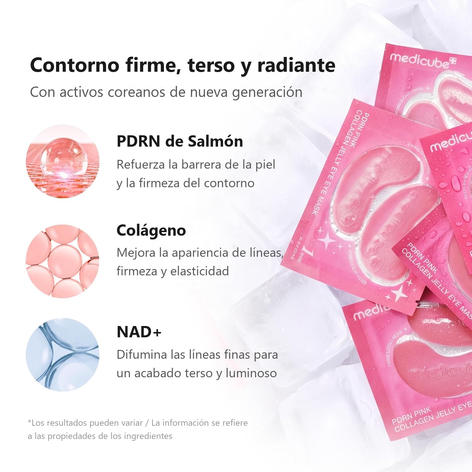 Beneficios de la Medicube PDRN Jelly Eye Mask: PDRN de salmon, colageno y NAD+