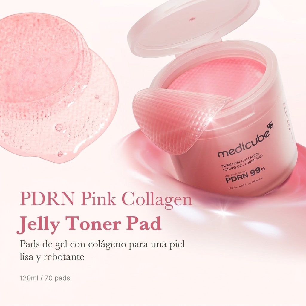 Pads de gel rosa Medicube PDRN con tarro abierto