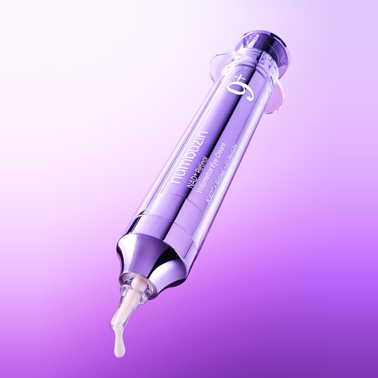 numbuzin No.9 NAD+ Retinol Volumetox Eye Cream sobre fondo morado